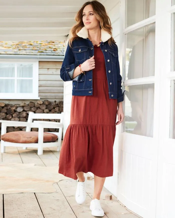 Cotton Traders Dresses OnTrend Jersey Tiered Maxi Dress 8211 Rust 8211 Women