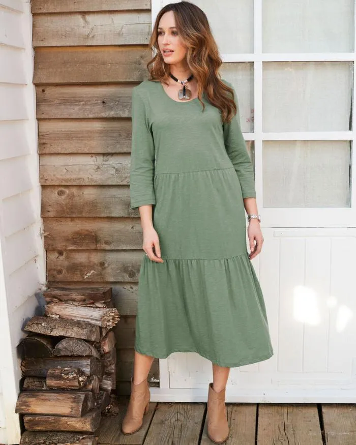Cotton Traders Dresses OnTrend Jersey Tiered Maxi Dress 8211 Rust 8211 Women