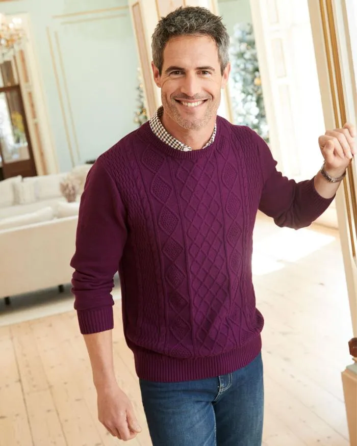 Cotton Traders Knitwear Crew Neck Cable Mock Shirt Jumper 8211 Men