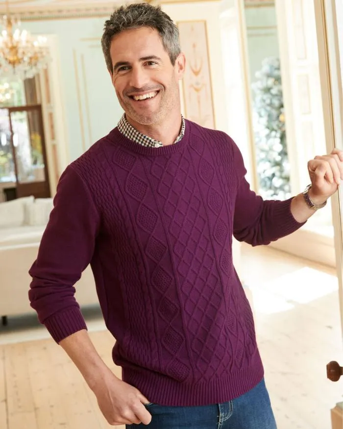 Cotton Traders Knitwear Crew Neck Cable Mock Shirt Jumper 8211 Men