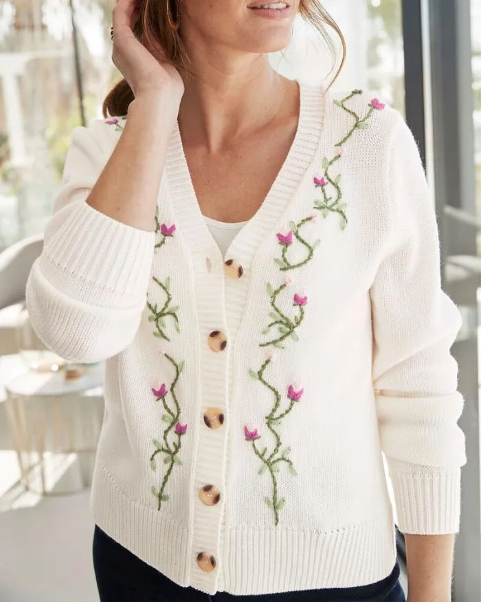 Cotton Traders Knitwear Embroidered Button Cardigan 8211 Women