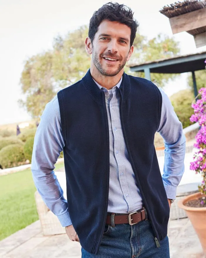 Cotton Traders Knitwear Favourite Cotton Sleeveless Zip Cardigan 8211 Men