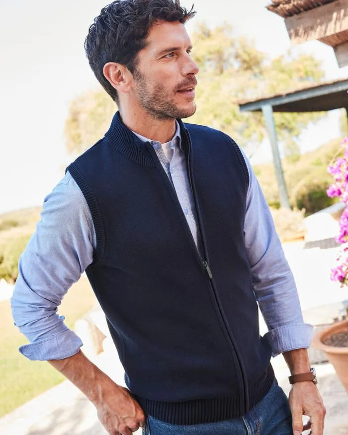 Cotton Traders Knitwear Favourite Cotton Sleeveless Zip Cardigan 8211 Men