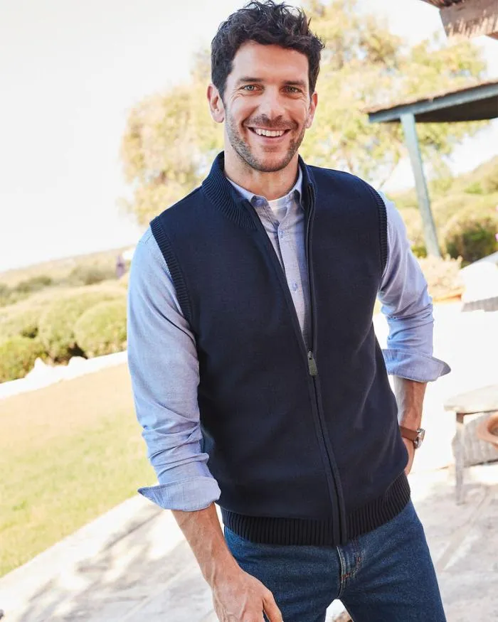 Cotton Traders Knitwear Favourite Cotton Sleeveless Zip Cardigan 8211 Men