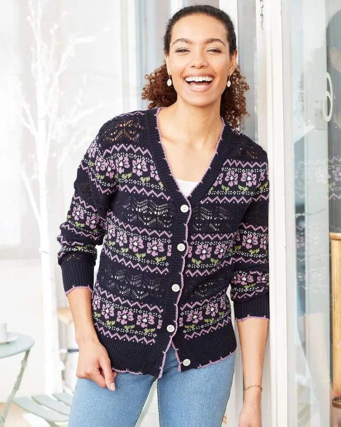 Cotton Traders Knitwear IntoBloom Patterned Pointelle Cardigan 8211 Women