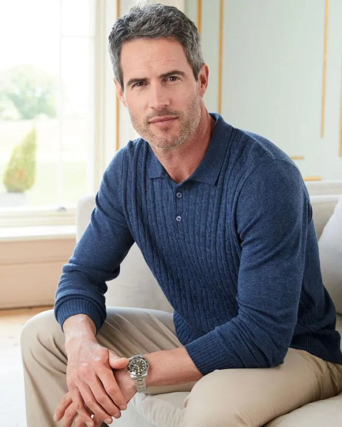 Cotton Traders Knitwear Long Sleeve Luxury Soft Touch Cable Polo 8211 Men