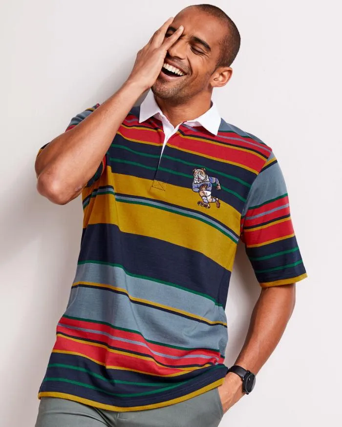 Cotton Traders Rugby Short Sleeve Embroidered Stripe Rugby Shirt 8211 Men