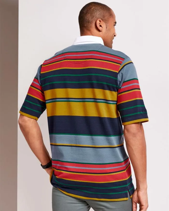 Cotton Traders Rugby Short Sleeve Embroidered Stripe Rugby Shirt 8211 Men