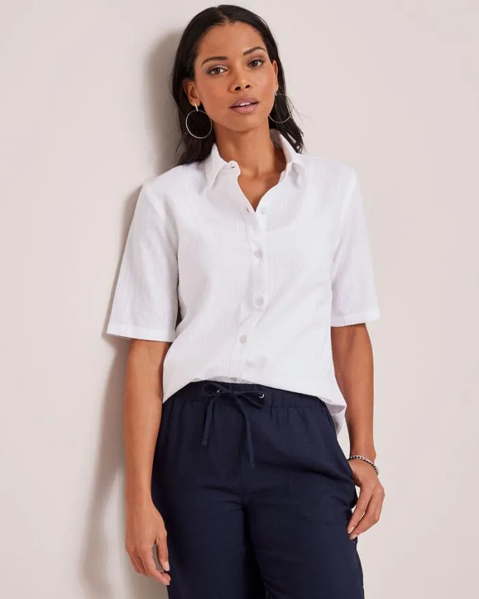 Cotton Traders Shirts and Blouses CottonLinen Short Sleeve Blouse 8211 Women