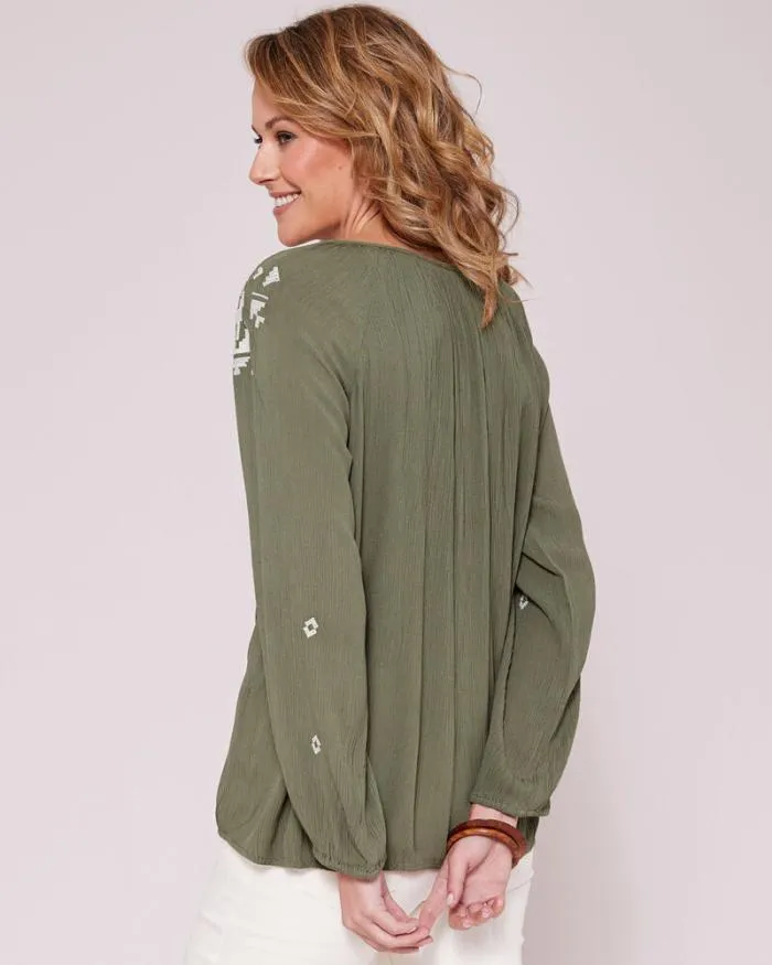 Cotton Traders Shirts and Blouses Embroidered Crinkle Long Sleeve Blouse 8211 Women