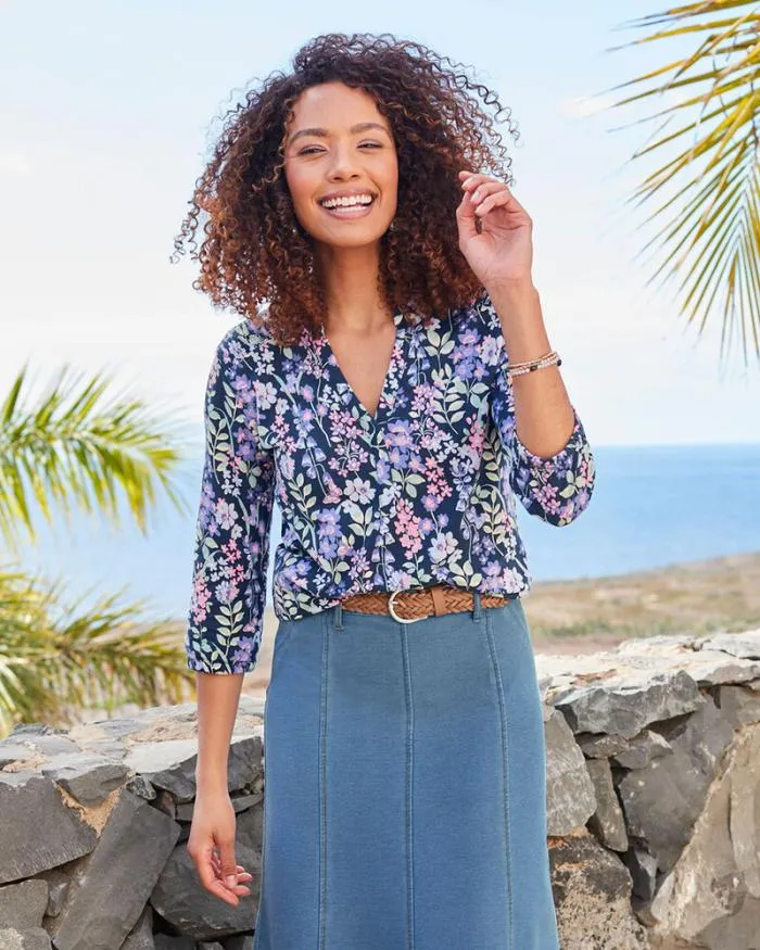 Cotton Traders Shirts and Blouses Sleeve Bubble Hem Print Jersey Top 8211 Women