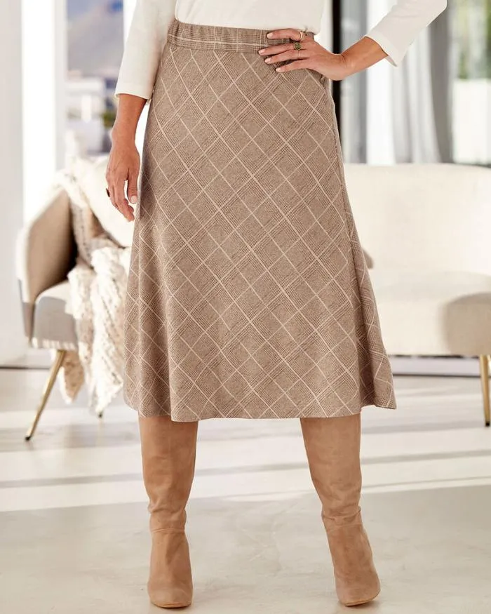 Cotton Traders Skirts Check Jersey PullOn Midi Skirt 8211 Women