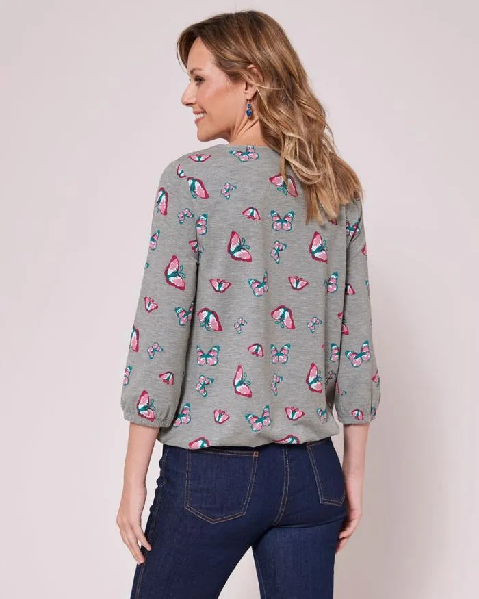 Cotton Traders Tops and TShirts Bubble Hem Sleeve Print Jersey Top 8211 Women