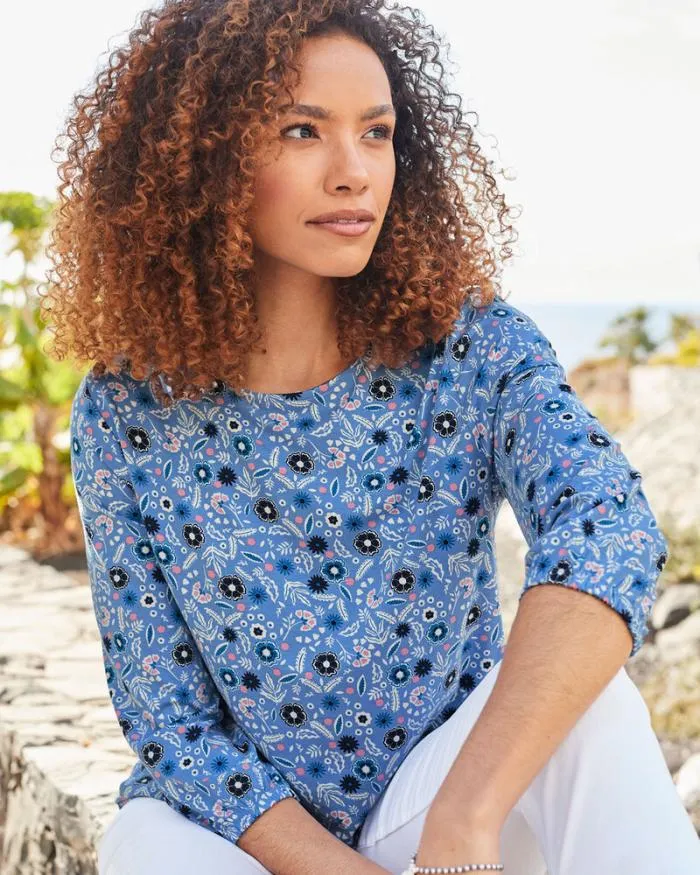 Cotton Traders Tops and TShirts Bubble Hem Sleeve Print Jersey Top 8211 Women