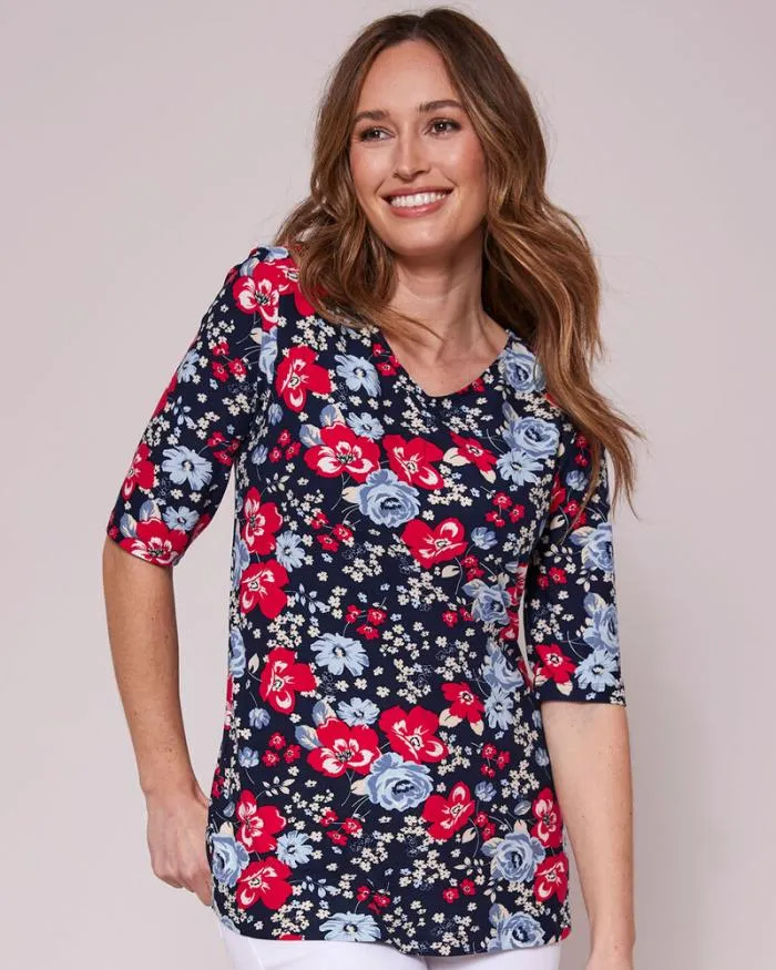Cotton Traders Tops and TShirts Sleeve VNeck Print Jersey Top 8211 Women