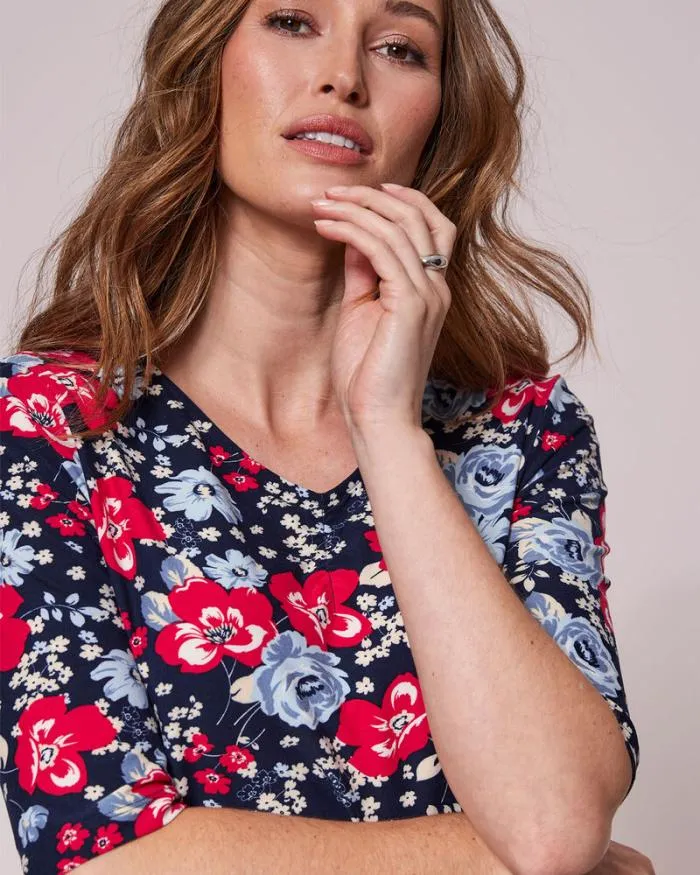 Cotton Traders Tops and TShirts Sleeve VNeck Print Jersey Top 8211 Women