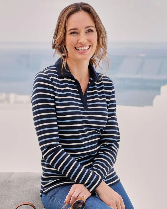 Cotton Traders Tops and TShirts Wrinkle Free Long Sleeve Stripe Polo Top 8211 Women