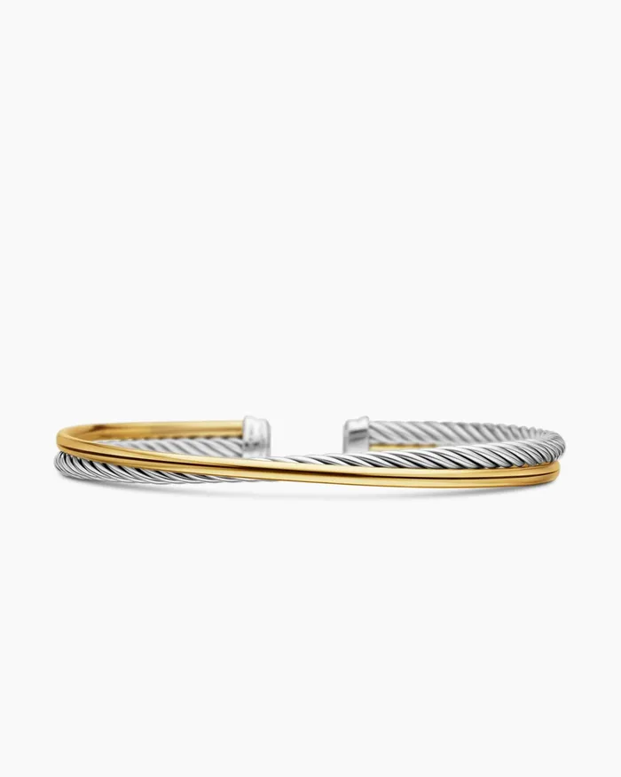 Crossover Bracelet In Sterling Silver With 18K Yellow Gold 3mm Women David Yurman Cuff Crossover Bracelet In Sterling Silver With 18K Yellow Gold 3mm Women David Yurman Cuff
