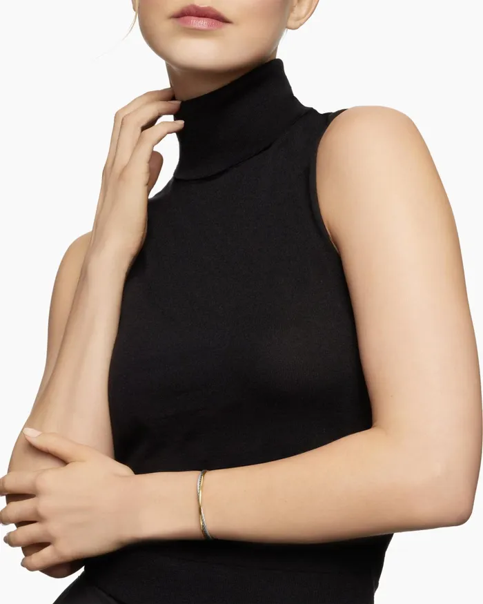 Crossover Bracelet In Sterling Silver With 18K Yellow Gold 3mm Women David Yurman Cuff Crossover Bracelet In Sterling Silver With 18K Yellow Gold 3mm Women David Yurman Cuff