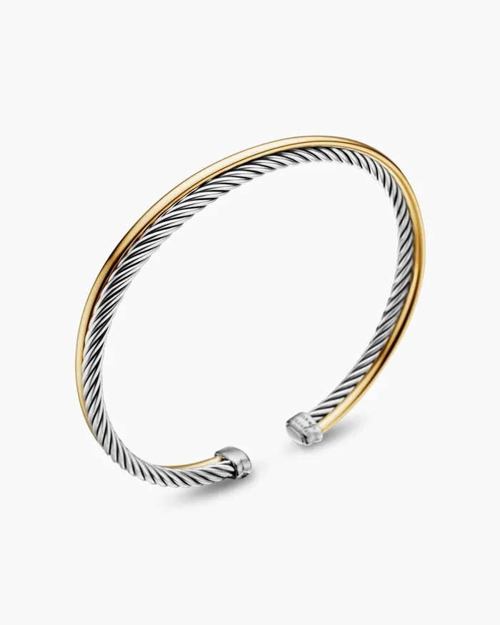 Crossover Bracelet In Sterling Silver With 18K Yellow Gold 3mm Women David Yurman Cuff Crossover Bracelet In Sterling Silver With 18K Yellow Gold 3mm Women David Yurman Cuff