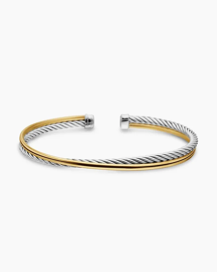 Crossover Bracelet In Sterling Silver With 18K Yellow Gold 3mm Women David Yurman Cuff Crossover Bracelet In Sterling Silver With 18K Yellow Gold 3mm Women David Yurman Cuff