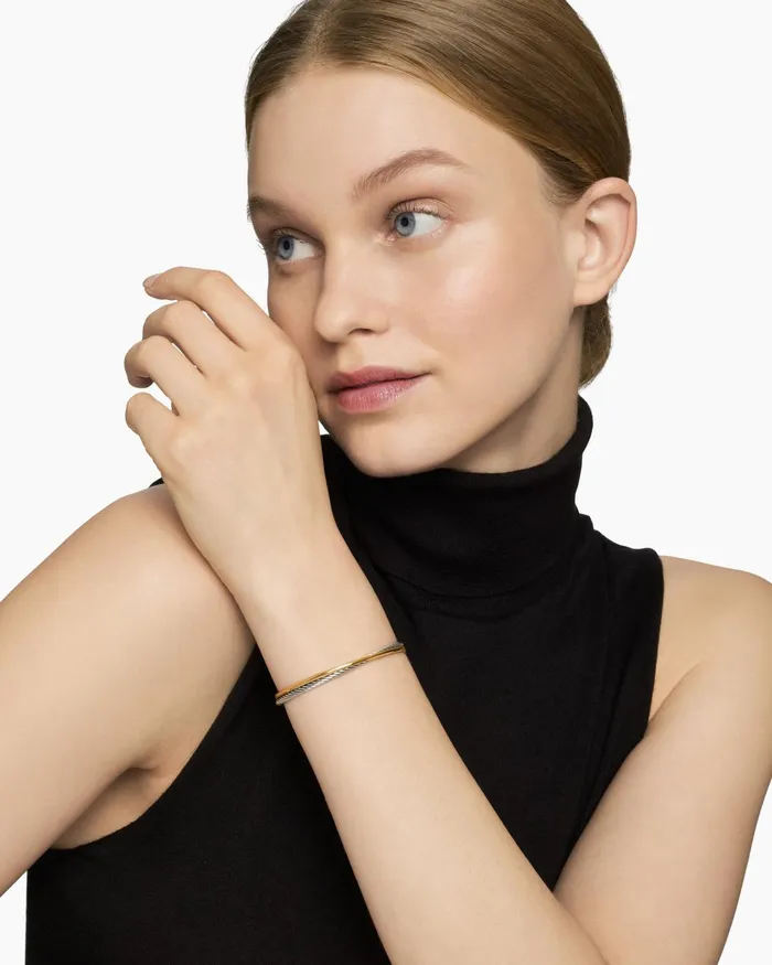Crossover Bracelet In Sterling Silver With 18K Yellow Gold 3mm Women David Yurman Cuff Crossover Bracelet In Sterling Silver With 18K Yellow Gold 3mm Women David Yurman Cuff