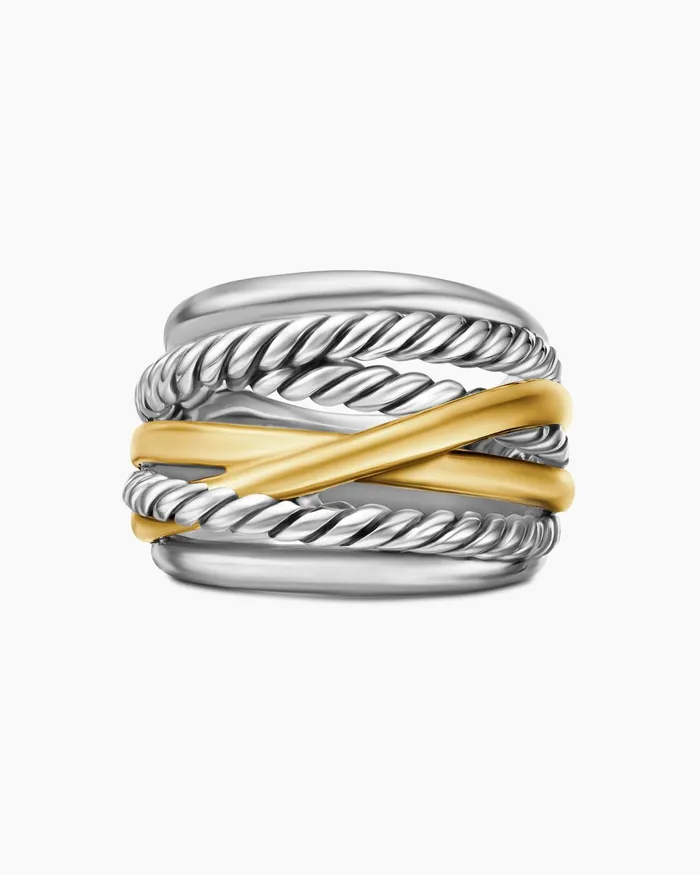Crossover Ring In Sterling Silver With 14K Yellow Gold 17mm Women David Yurman Statement Crossover Ring In Sterling Silver With 14K Yellow Gold 17mm Women David Yurman Statement
