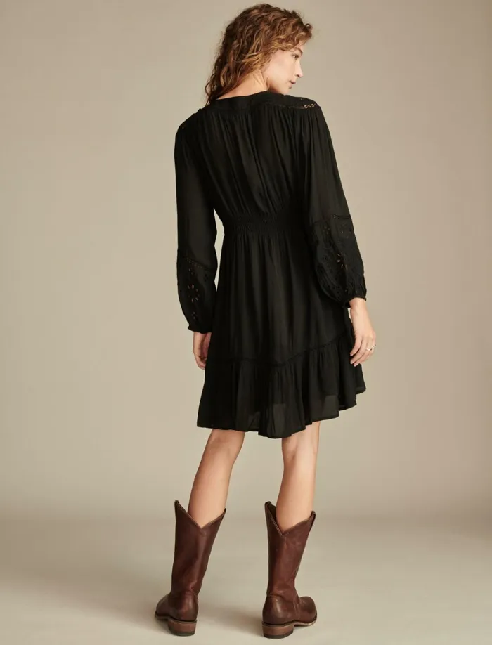 Cutwork Long Sleeve Mini Dress Caviar Women Lucky Brand Dresses