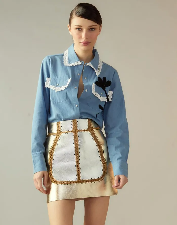 Cynthia Rowley Mixed Metallic Vegan Leather Skirt Women Bottoms Cynthia Rowley Mixed Metallic Vegan Leather Skirt Women Bottoms