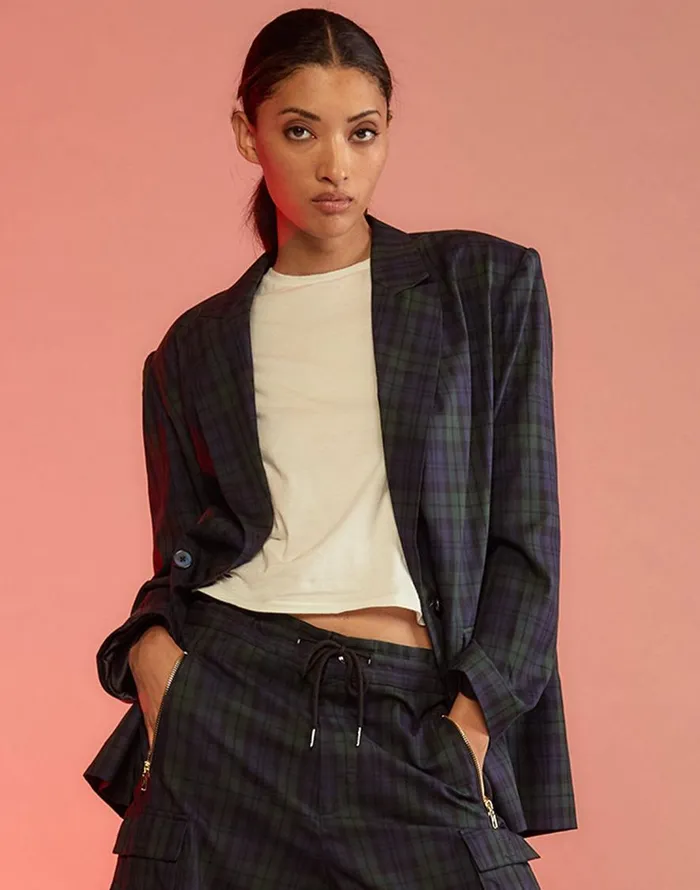 Cynthia Rowley Plaid Oversized Blazer Women Tops