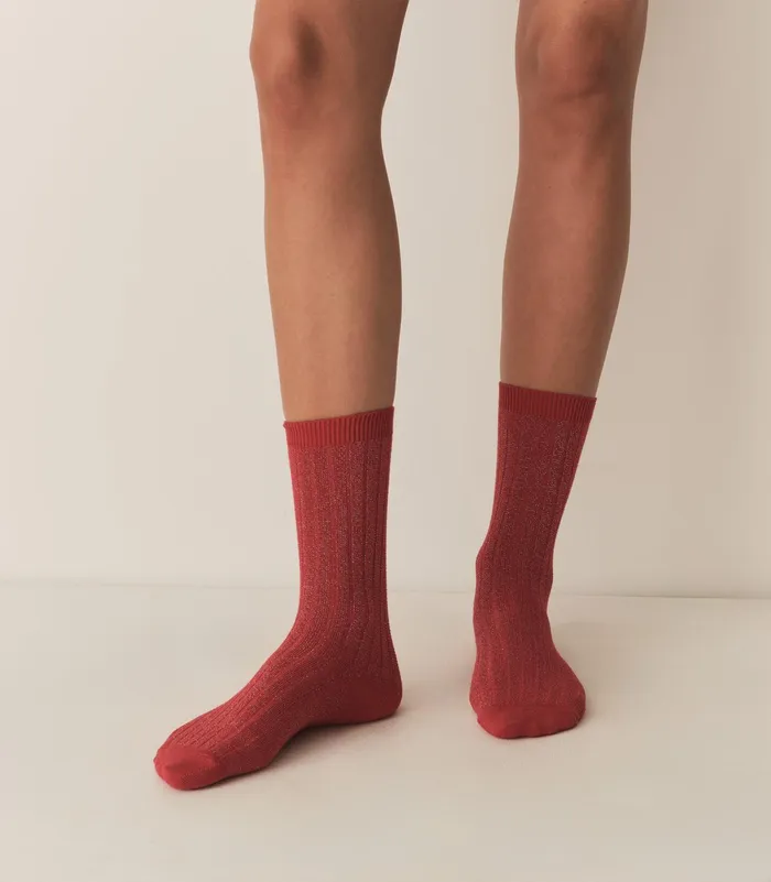 DEN Socks and Tights Women COLLGIEN Glitter Crew Sock Rouge Carmin
