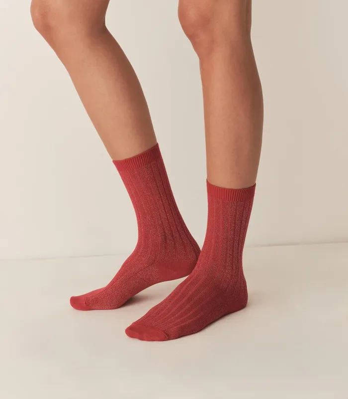 DEN Socks and Tights Women COLLGIEN Glitter Crew Sock Rouge Carmin DEN Socks and Tights Women COLLGIEN Glitter Crew Sock Rouge Carmin