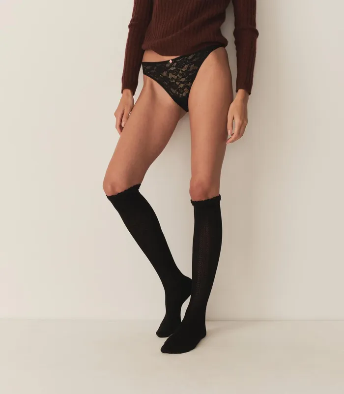 DEN Socks and Tights Women Collgien Pointelle Knee High Sock Noir De Charbon DEN Socks and Tights Women Collgien Pointelle Knee High Sock Noir De Charbon
