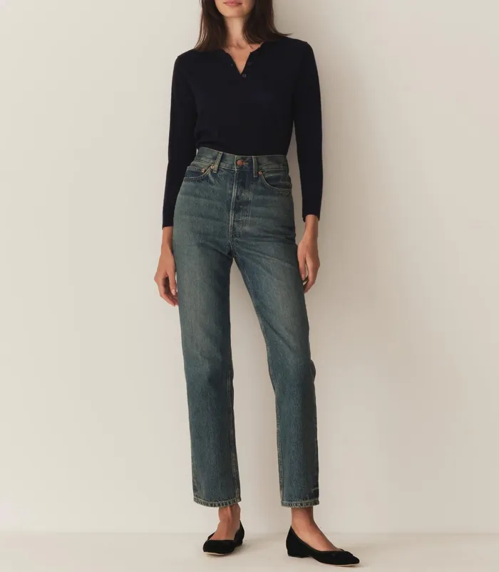DEN Tees Women Albany Knit Henley Deep Navy DEN Tees Women Albany Knit Henley Deep Navy