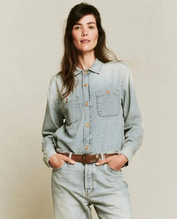 Denim Women The Great The Harbor Shirt Asphalt Wash