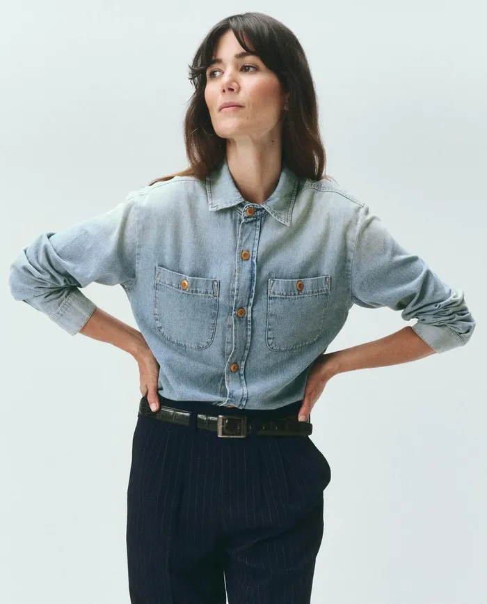 Denim Women The Great The Harbor Shirt Asphalt Wash
