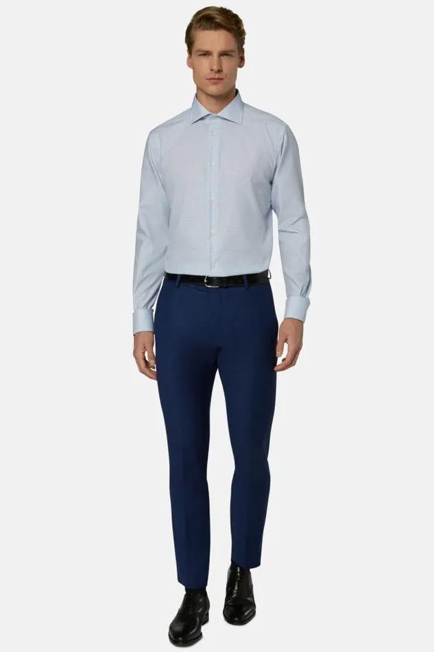 Dress Shirts Men Boggi Milano Regular Fit Blue Twill Checked Cotton Shirt Blue Dress Shirts Men Boggi Milano Regular Fit Blue Twill Checked Cotton Shirt Blue