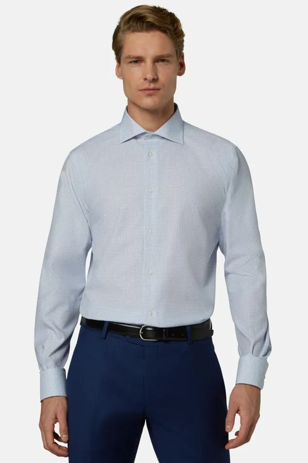 Dress Shirts Men Boggi Milano Regular Fit Blue Twill Checked Cotton Shirt Blue Dress Shirts Men Boggi Milano Regular Fit Blue Twill Checked Cotton Shirt Blue