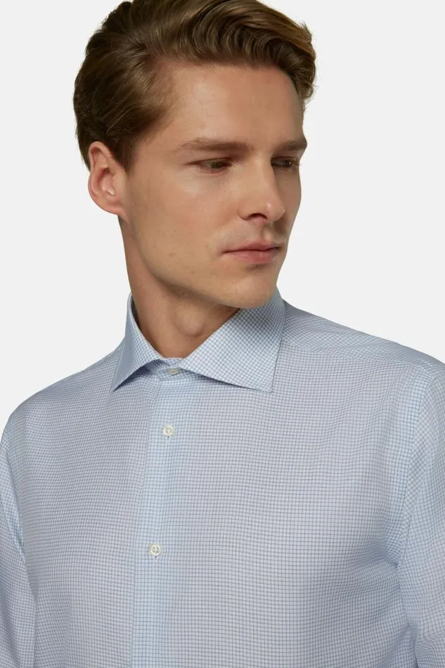 Dress Shirts Men Boggi Milano Regular Fit Blue Twill Checked Cotton Shirt Blue Dress Shirts Men Boggi Milano Regular Fit Blue Twill Checked Cotton Shirt Blue