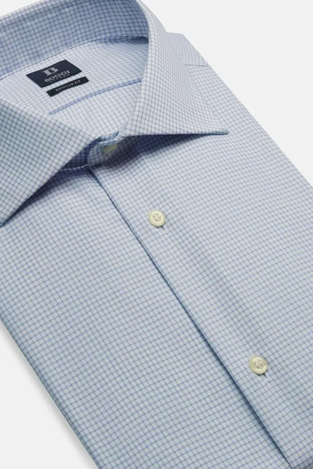 Dress Shirts Men Boggi Milano Regular Fit Blue Twill Checked Cotton Shirt Blue Dress Shirts Men Boggi Milano Regular Fit Blue Twill Checked Cotton Shirt Blue