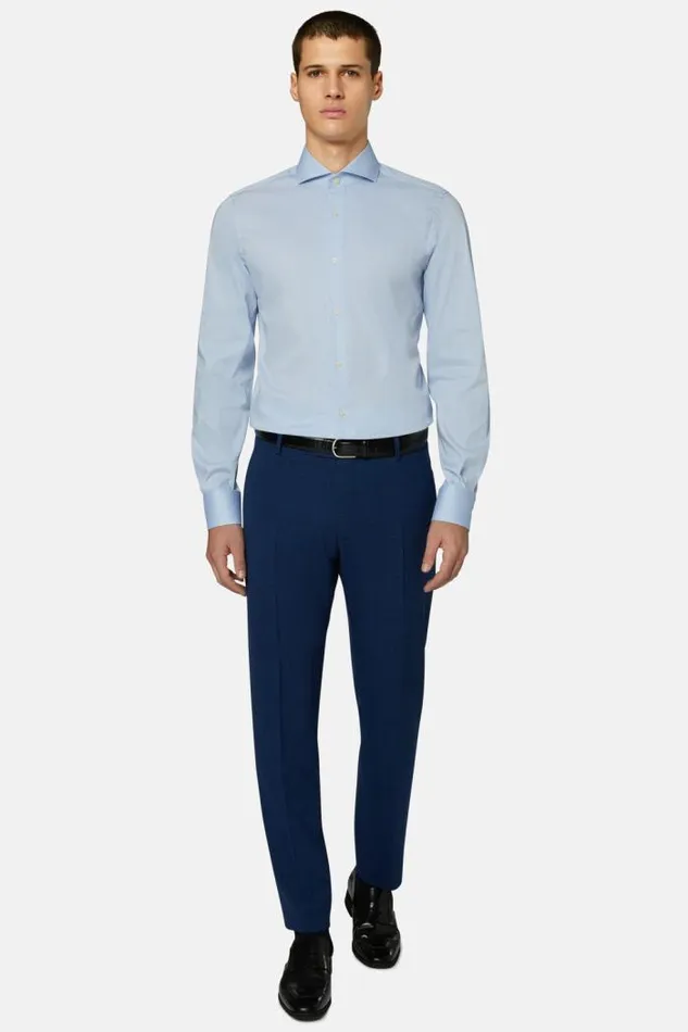 Dress Shirts Men Boggi Milano Slim Fit Sky Blue Stretch Cotton And Nylon Shirt Light Blu