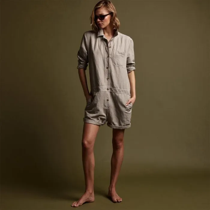 DressesJumpsuits Women James Perse Linen Herringbone Romper Mineral Pigment
