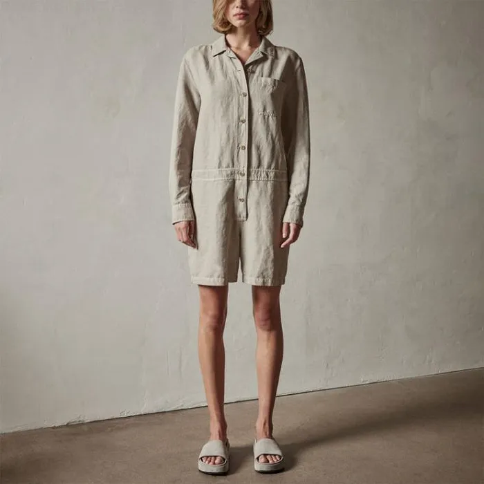 DressesJumpsuits Women James Perse Linen Herringbone Romper Mineral Pigment