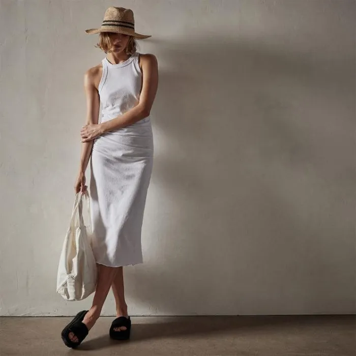 DressesJumpsuits Women James Perse Ruched Cut Away Tank Dress White