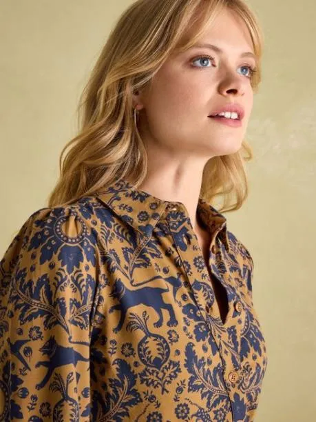 Dresses Women Joules Brown Floral Jersey Shirt Dress