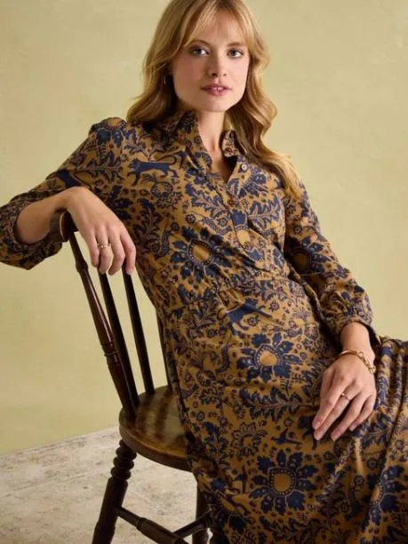 Dresses Women Joules Brown Floral Jersey Shirt Dress