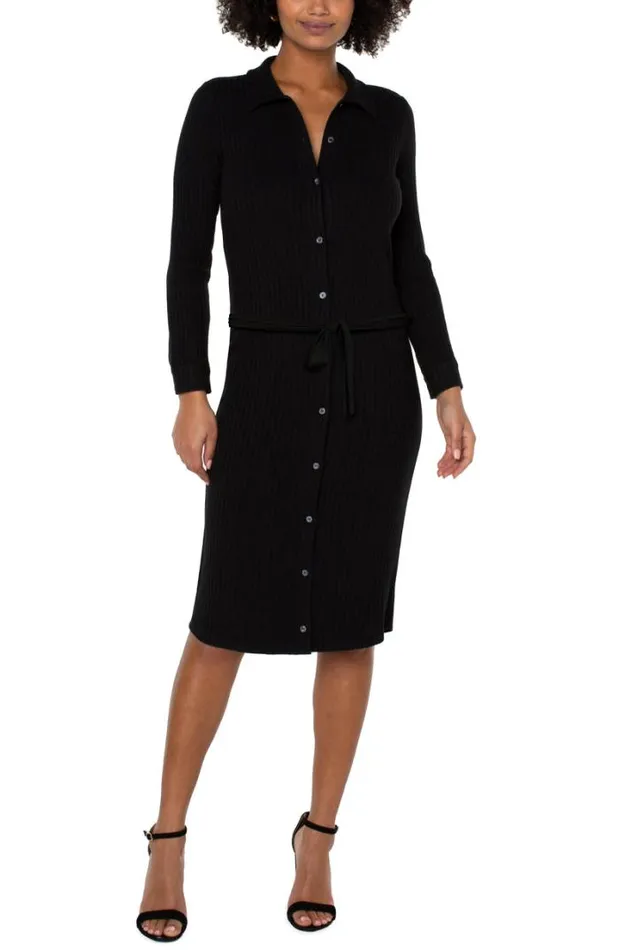 DRESSES Women Liverpool Los Angeles BUTTON FRONT KNIT SHIRT DRESS Black