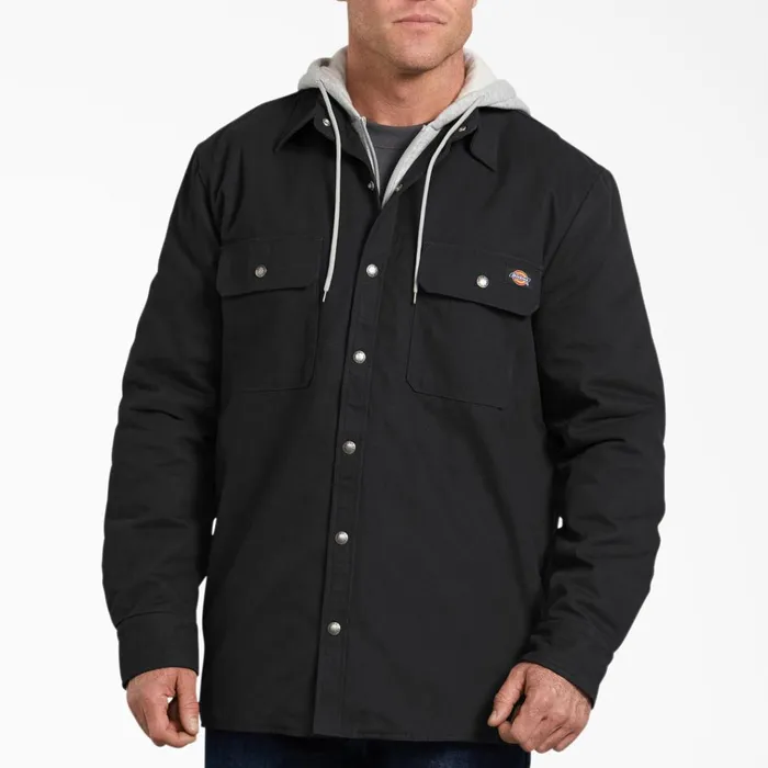 Duck Hooded Shirt Jacket Black Black bk Men Dickies Shirt Jackets