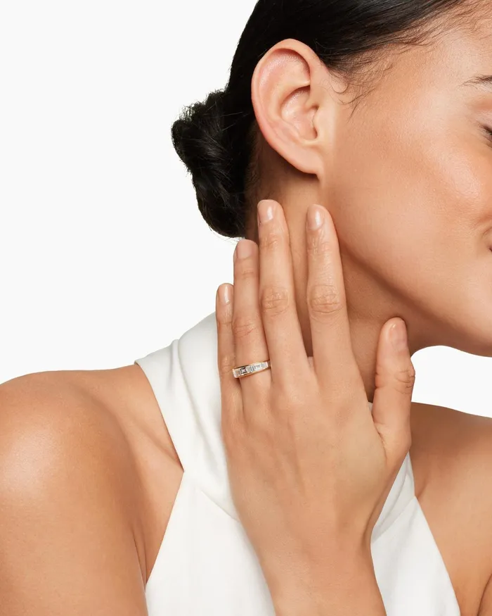 DY Eden Band Ring In 18K Yellow Gold With Baguette Diamonds 48mm Women David Yurman Band DY Eden Band Ring In 18K Yellow Gold With Baguette Diamonds 48mm Women David Yurman Band