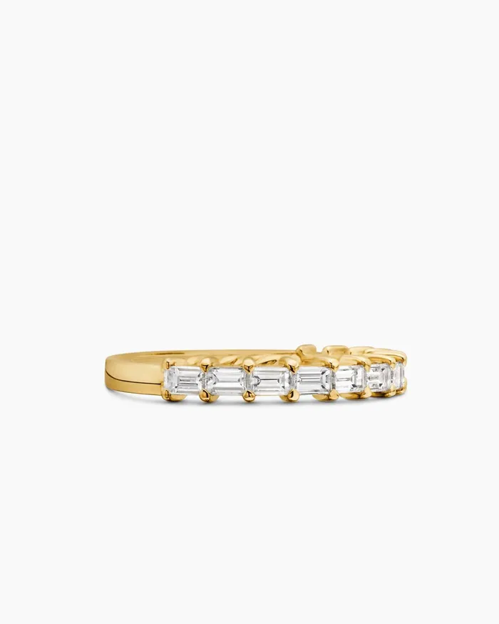 DY Eden Partway Baguette Diamond Band Ring In 18K Yellow Gold 2mm Women David Yurman Band DY Eden Partway Baguette Diamond Band Ring In 18K Yellow Gold 2mm Women David Yurman Band